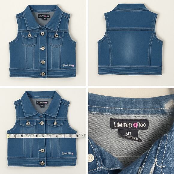Limited Too Girls Denim Vest Size 3T – Sleeveless Jean Vest, Medium Wash - Picture 4 of 13